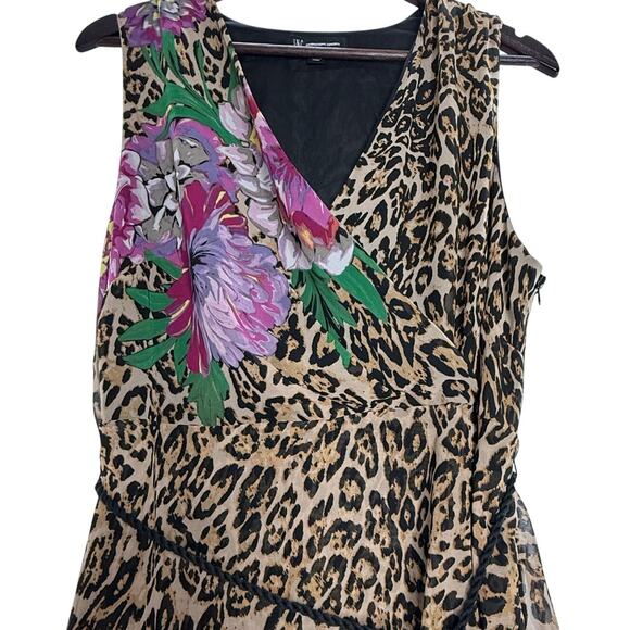 INC International Concepts 14W Hi-Low Leopard Floral V-Neck Dress - Picture 3 of 6